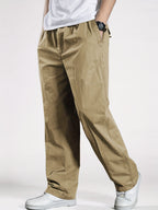 Men's Heavy-Duty 100% Cotton Work Pants - Relaxed Fit Cargo Pants with Elastic Drawstring Waist, Solid Black Casual Workwear for Construction, Everyday & Formal Events - Machine Washable Spring/Fall Trousers, Classic Solid Co