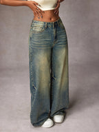 Jeans Pierna Ancha Vintage Mujer | Ticotrendy Poliéster Elástico Suave Estilo Casual Diario