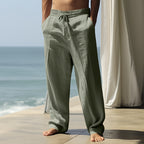 Men's Casual Linen Pants | Relaxed Fit with Drawstring Waist | 95% Linen, 5% Polyester | Breathable & Stylish for Indoor Gatherings, Outdoor Activities, and Golf | All-Season Wear | Beige Color, Versatile Clothing | Minimalis