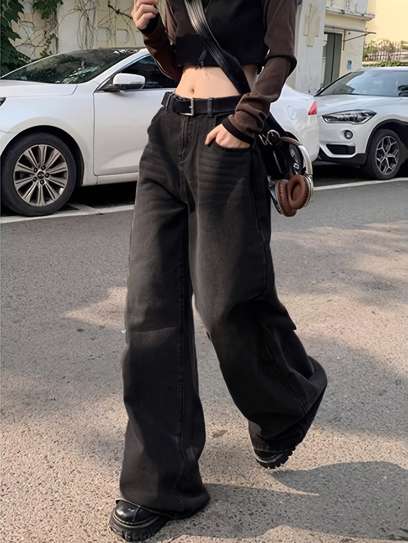 Pantalones Jeans Mujer Tiro Alto | Pierna Ancha | Tela No Elástica | Diseño Vintage
