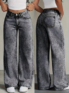 Jeans Pierna Ancha Recta Mujer | Denim Clásico Loose Estilo Elegante Casual