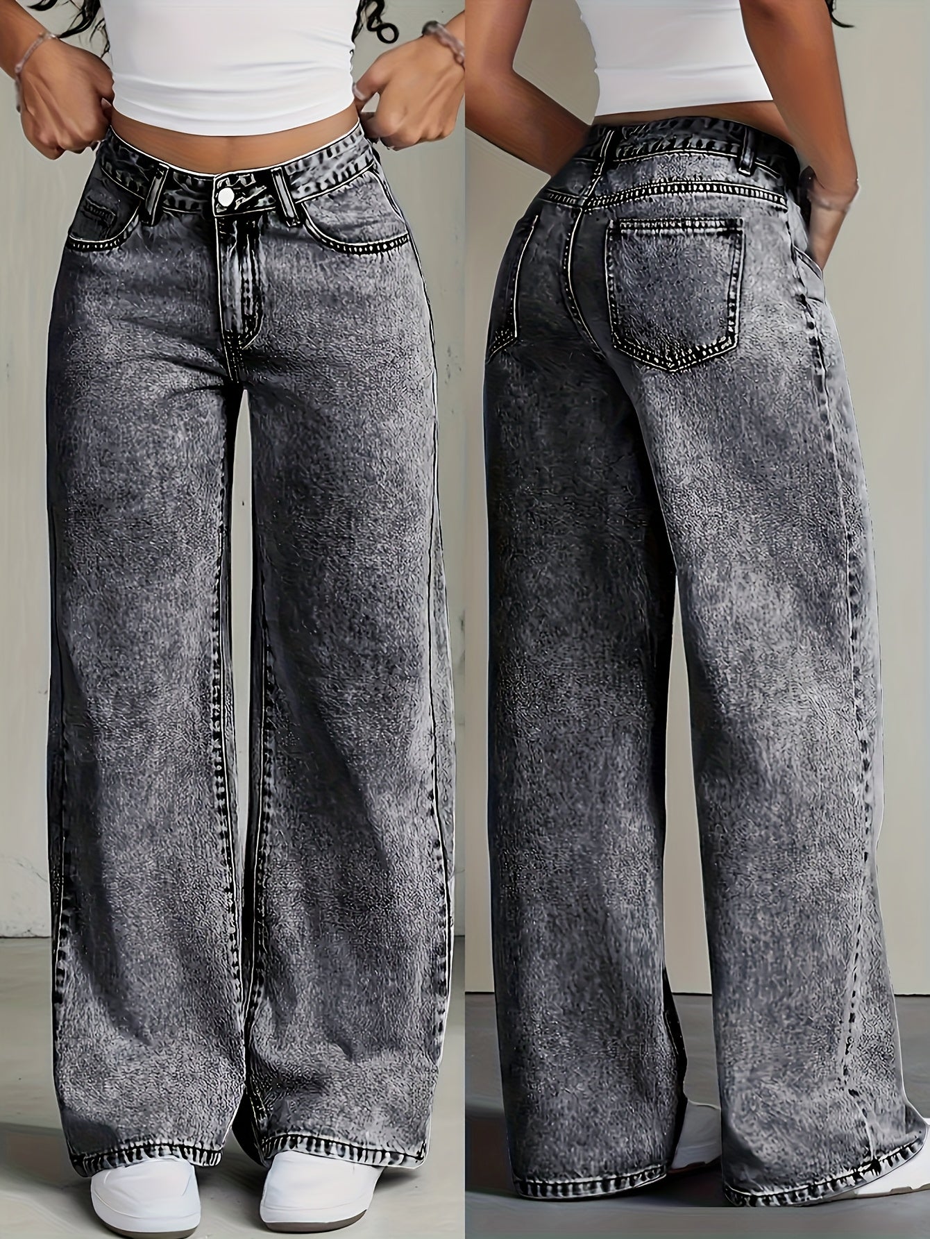 Jeans Pierna Ancha Recta Mujer | Denim Clásico Loose Estilo Elegante Casual