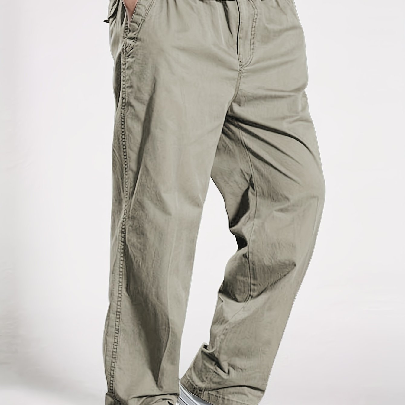 Men's Heavy-Duty 100% Cotton Work Pants - Relaxed Fit Cargo Pants with Elastic Drawstring Waist, Solid Black Casual Workwear for Construction, Everyday & Formal Events - Machine Washable Spring/Fall Trousers, Classic Solid Co