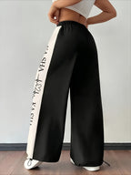 Pantalones Wide Leg Con Estampado Alfabeto | Diseño Color Block | Ticotrendy