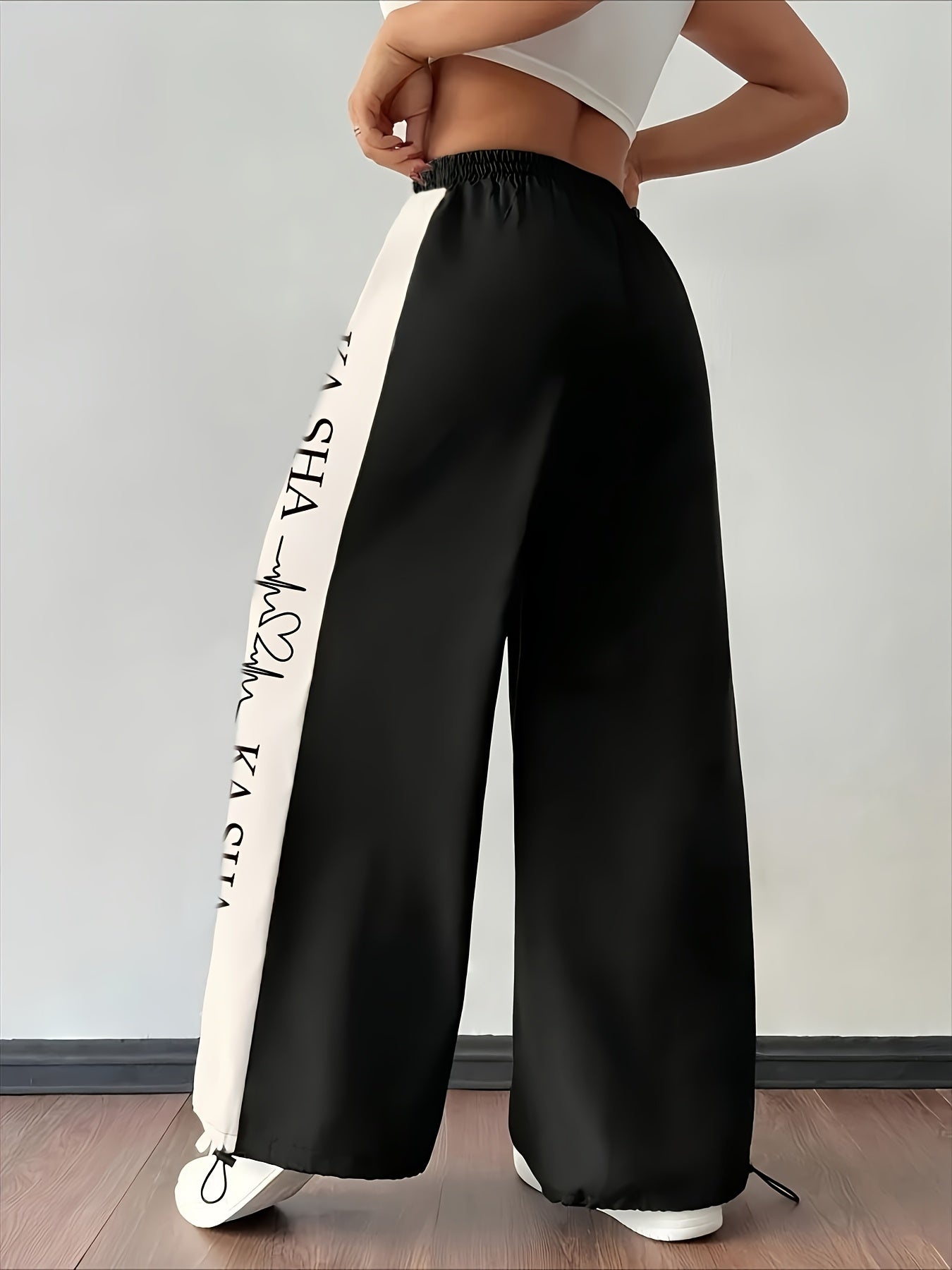 Pantalones Wide Leg Con Estampado Alfabeto | Diseño Color Block | Ticotrendy