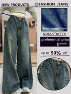 Jeans Pierna Ancha Retro Mujer | Ticotrendy Denim Sin Elasticidad Bota Recta Elegante