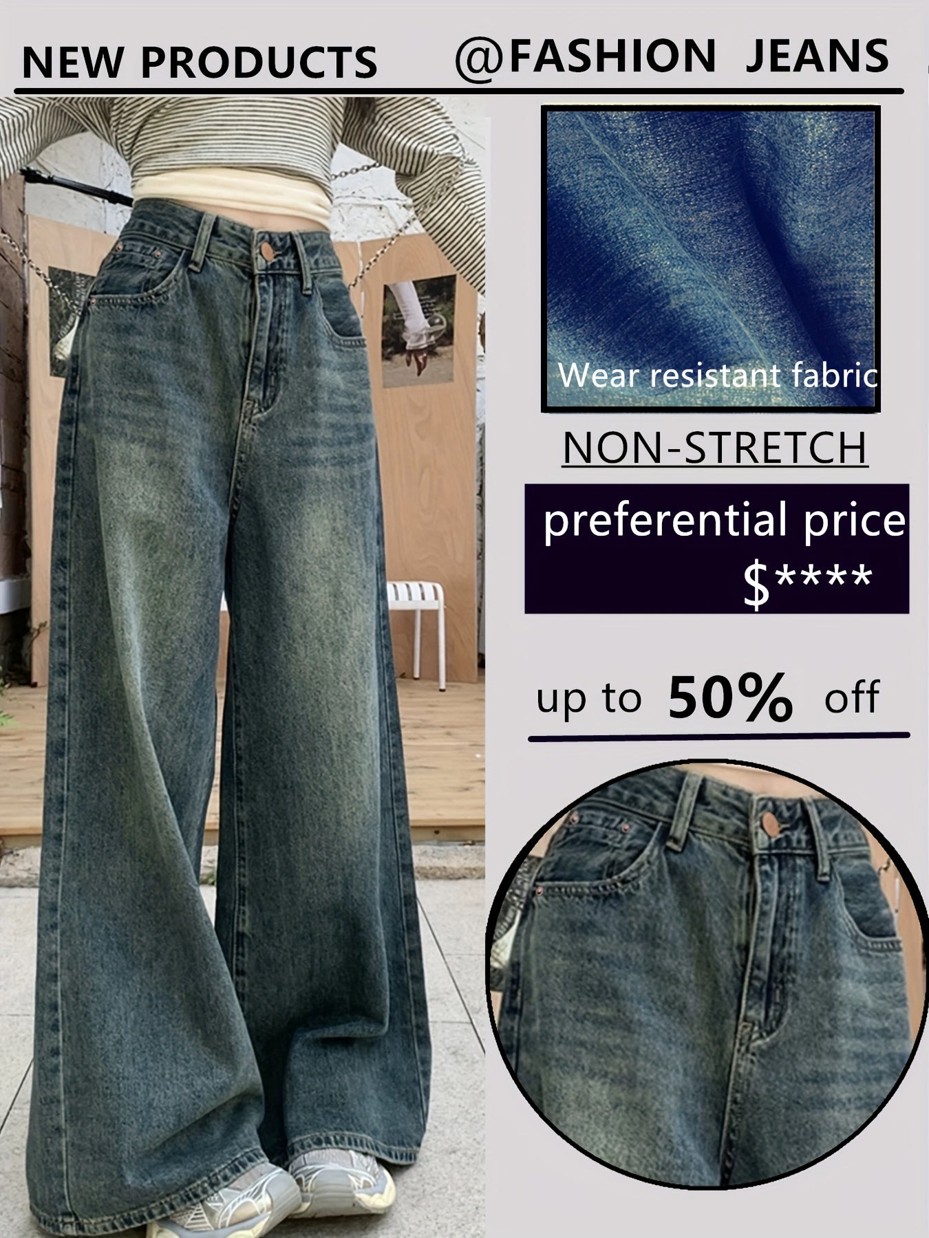 Jeans Pierna Ancha Retro Mujer | Ticotrendy Denim Sin Elasticidad Bota Recta Elegante