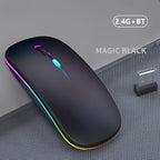 Ratón Inalámbrico Delgado y Silencioso | Conexión Dual Bluetooth & USB | Recargable para iPad, PC, Mac