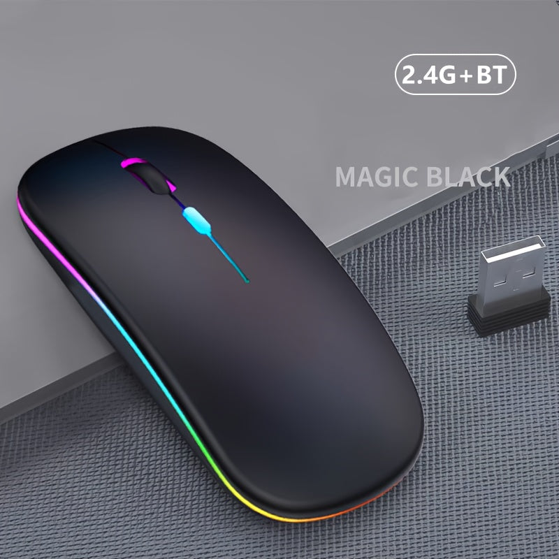 Ratón Inalámbrico Delgado y Silencioso | Conexión Dual Bluetooth & USB | Recargable para iPad, PC, Mac