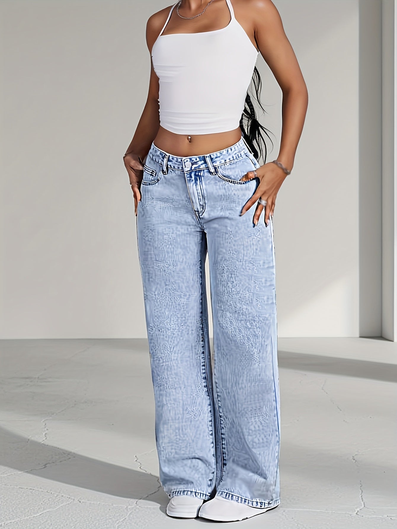 Jeans Pierna Ancha Recta Mujer | Denim Clásico Loose Estilo Elegante Casual