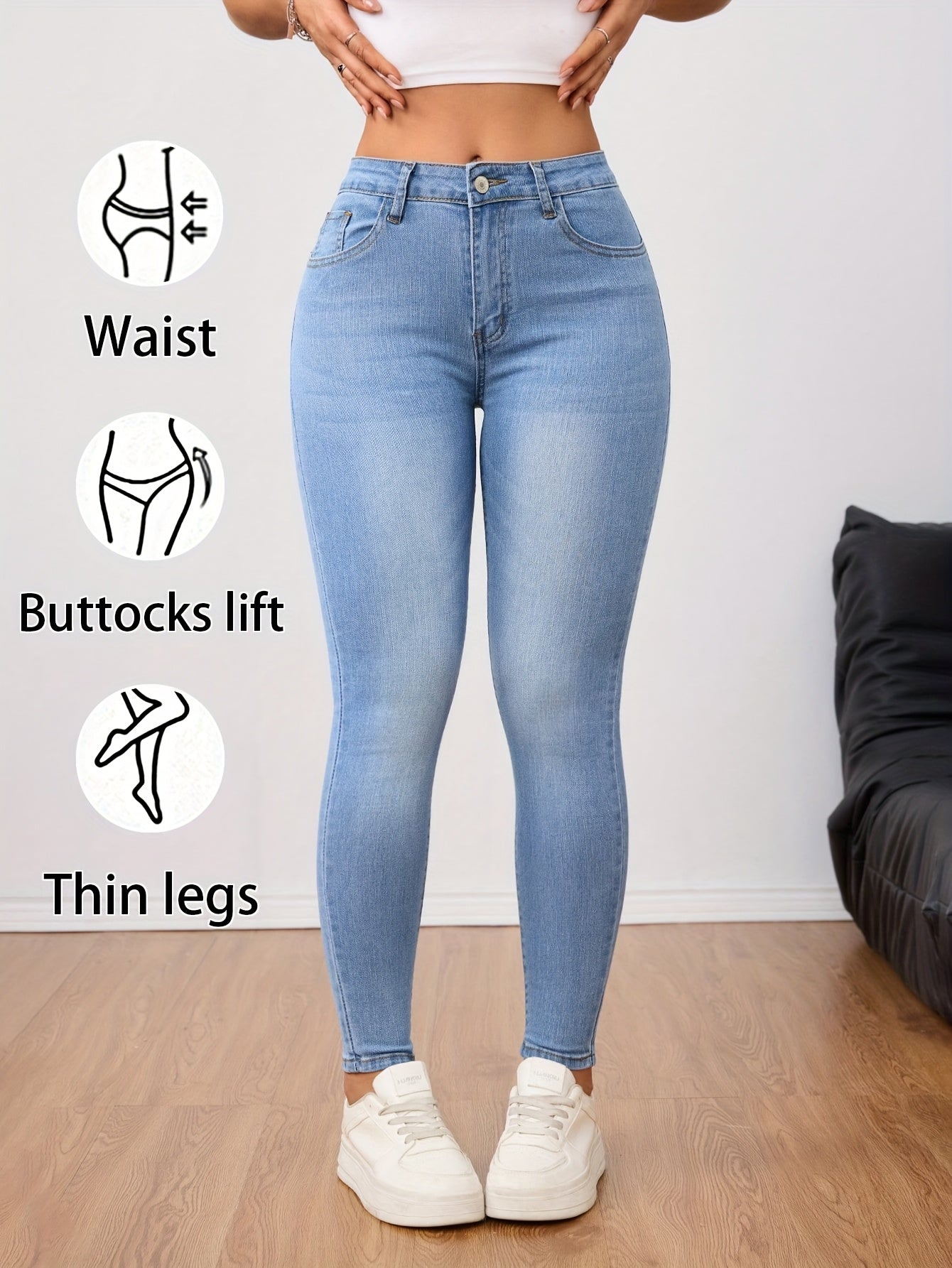 Jeans Skinny de Mujer | Denim Elástico Azul Claro Efecto Levantamiento