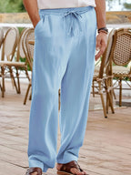 Men's Casual Linen Pants | Relaxed Fit with Drawstring Waist | 95% Linen, 5% Polyester | Breathable & Stylish for Indoor Gatherings, Outdoor Activities, and Golf | All-Season Wear | Beige Color, Versatile Clothing | Minimalis