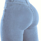 Jeans Skinny Cortos de Mujer | Ticotrendy Denim Elástico Cintura Media Casual Estilizado