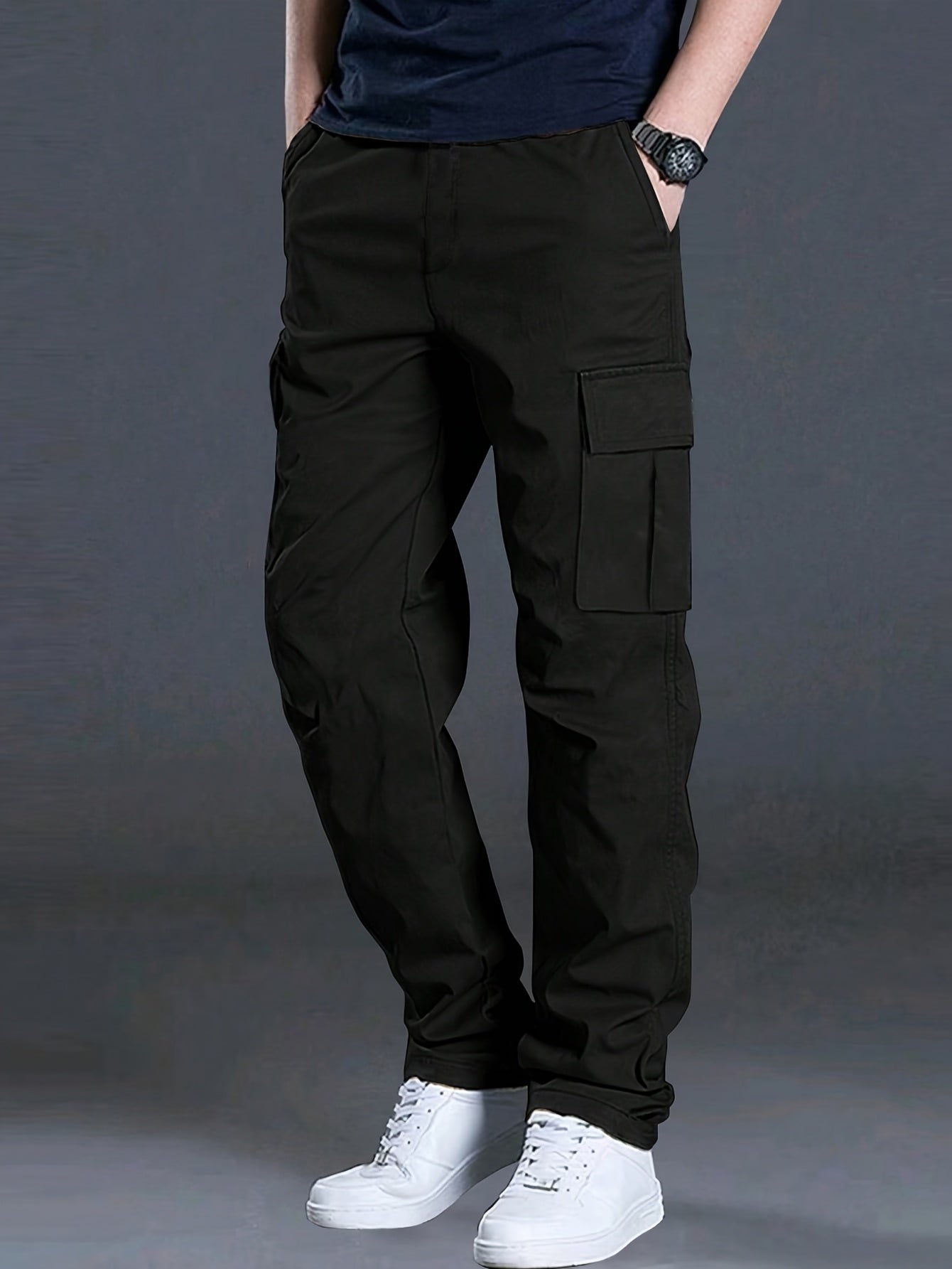 Men'S Outdoor Casual Cargo Pants - Loose Fit, Drawstring Waist, Multiple Pockets, Solid Color, All-Season Comfort for Hiking & Weekend Activities, Hiking Pants, Durable Fabric, Men Pants, Cargo Pants Men, Men Trouser, Men Spo