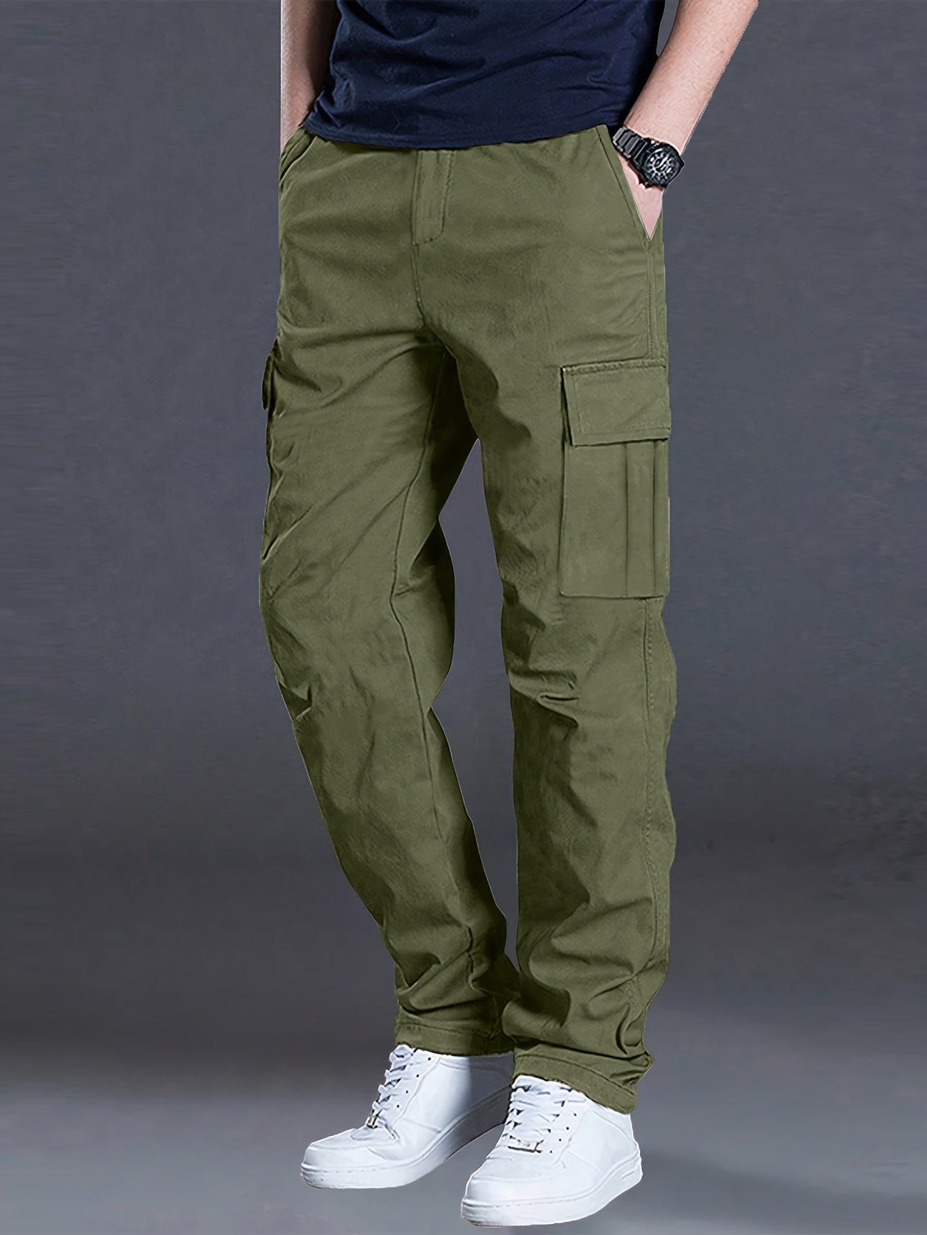 Men'S Outdoor Casual Cargo Pants - Loose Fit, Drawstring Waist, Multiple Pockets, Solid Color, All-Season Comfort for Hiking & Weekend Activities, Hiking Pants, Durable Fabric, Men Pants, Cargo Pants Men, Men Trouser, Men Spo
