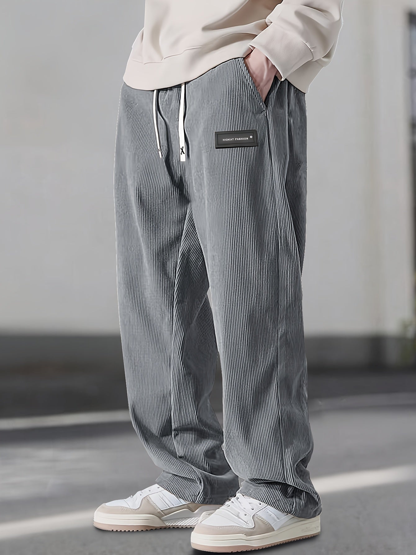 Men's Corduroy Casual Pants - Solid Color with Drawstring Waist & Side Pockets, Soft Breathable Fabric, Regular Fit for All-Season Comfort, Hand Wash Only