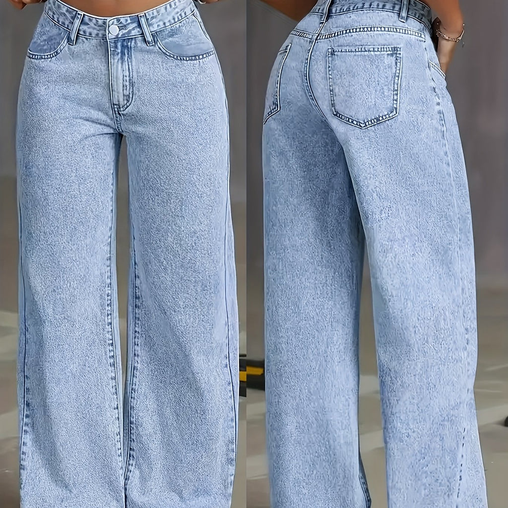 Jeans Rectos Pierna Ancha Mujer | Ticotrendy Denim Elástico Cintura Alta Control Abdominal