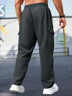 Men'S Casual Cargo Pants with Zipper Pockets - Black, Drawstring Waist, Lightweight, Non-Stretch Fabric, Perfect for Spring & Fall Outdoor Activities, Casual Attire, and Everyday Use, Casual Outdoor Pants | Sporty Style Pants