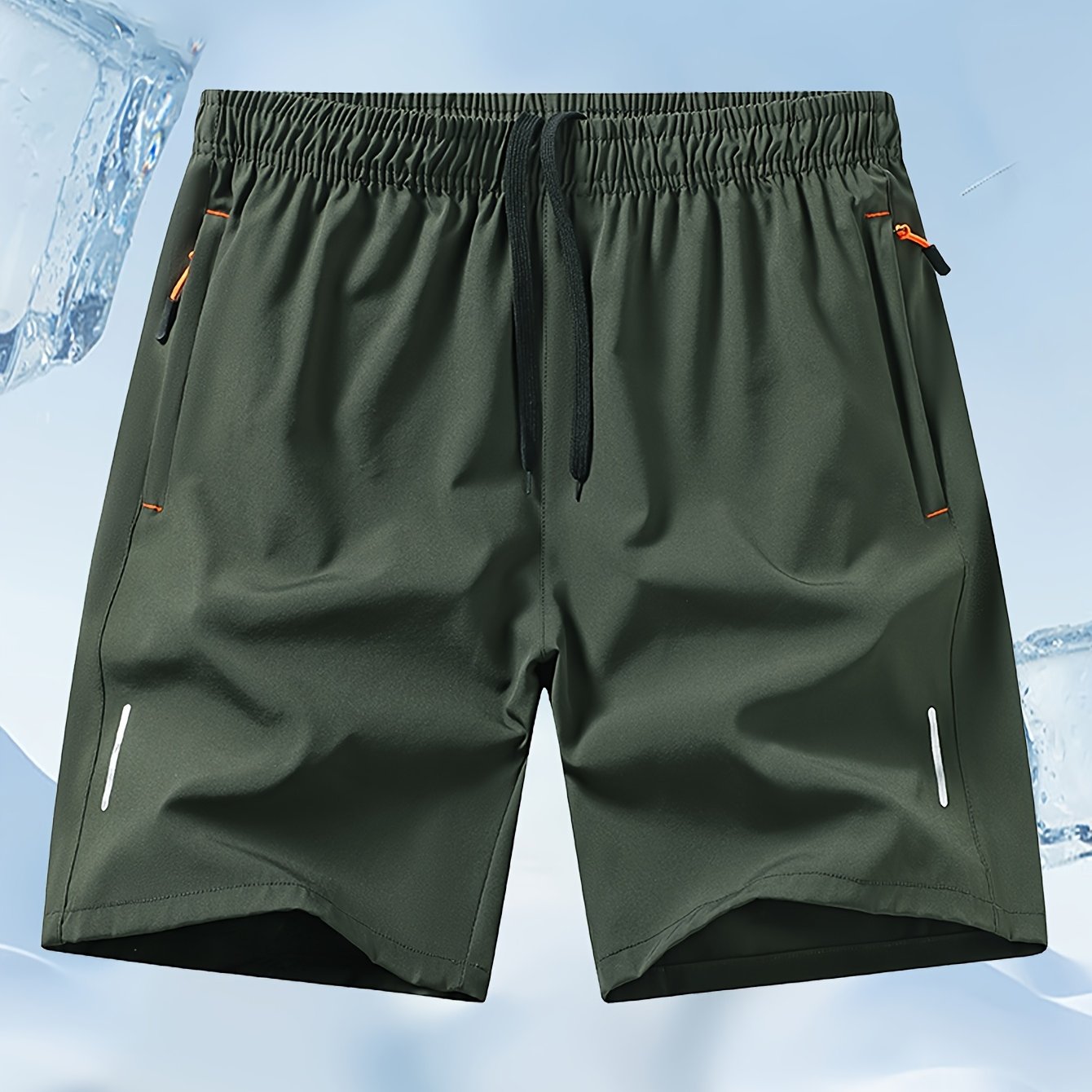 Pantalones Cortos Deportivos Hombre - Secado Rápido, Negro con Bolsillos Naranja, Cordón y Cremallera