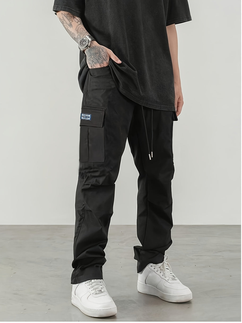 Men's Work Pants, Multi-Pocket Men's Trousers with Drawstring Waist