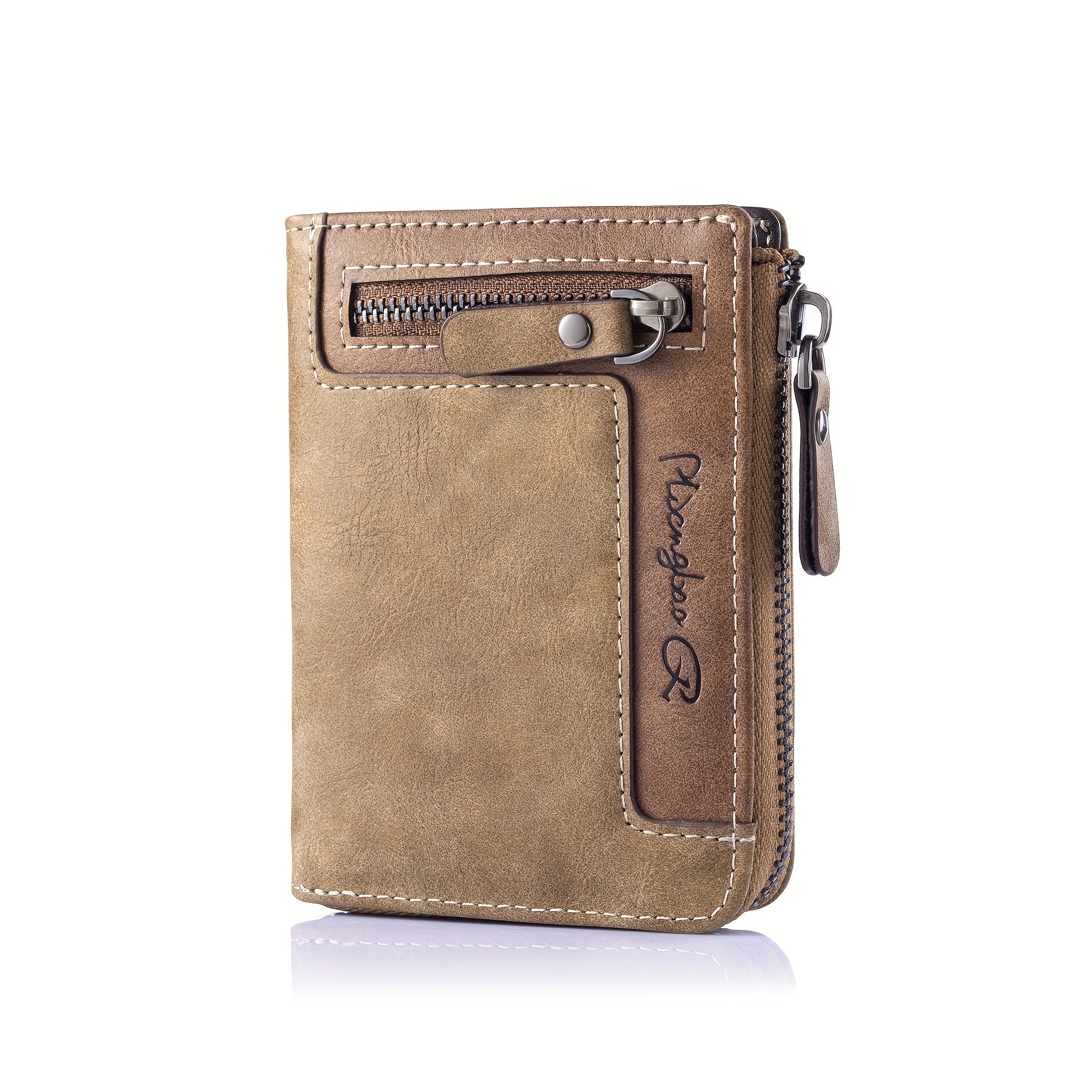 Cartera de hombre retro de piel sintética con cremallera y tarjetero.