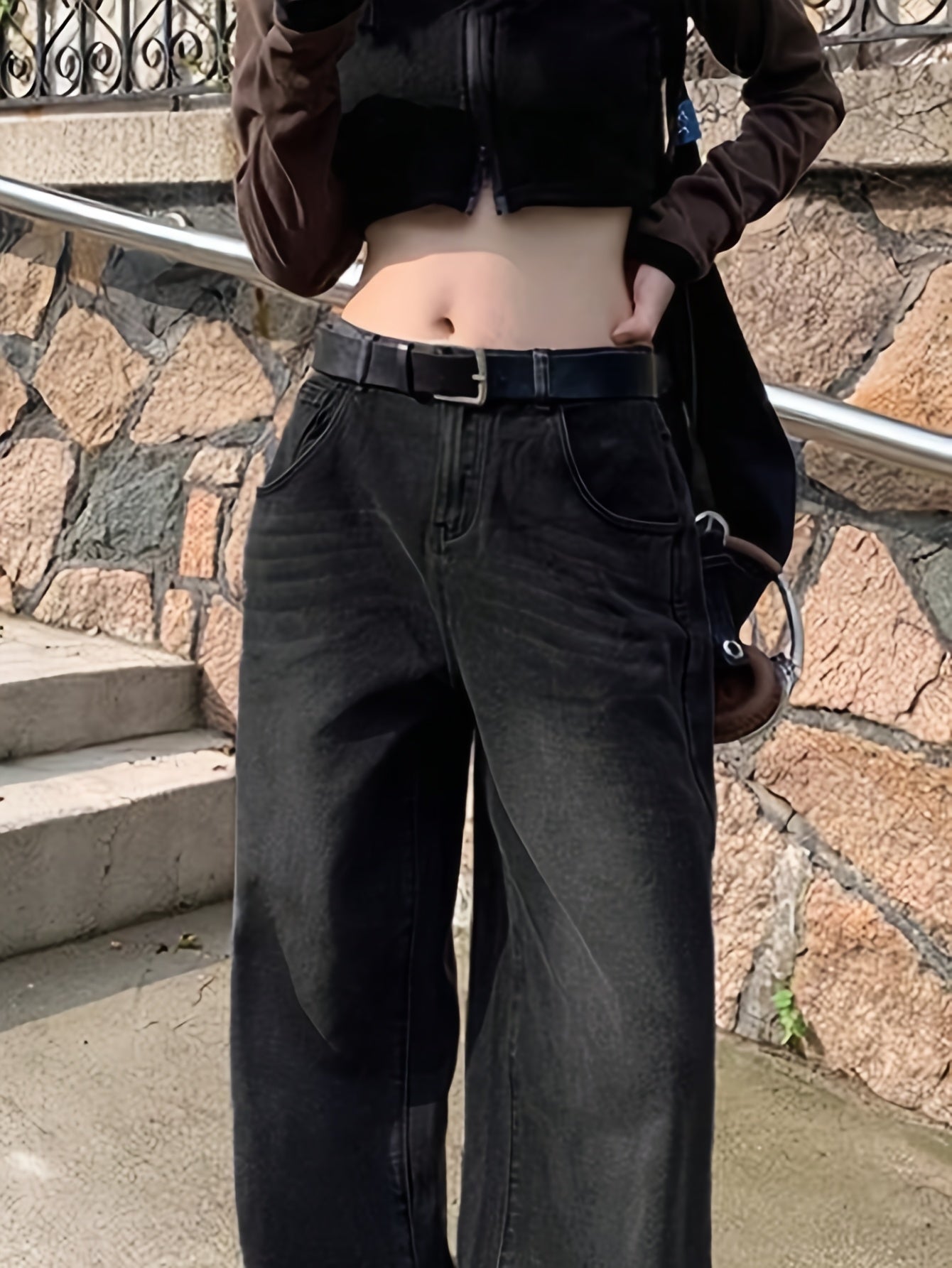 Pantalones Jeans Mujer Tiro Alto | Pierna Ancha | Tela No Elástica | Diseño Vintage