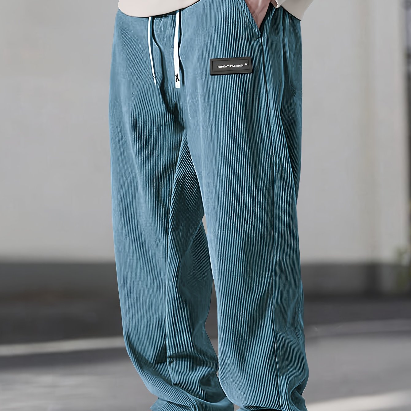 Men's Corduroy Casual Pants - Solid Color with Drawstring Waist & Side Pockets, Soft Breathable Fabric, Regular Fit for All-Season Comfort, Hand Wash Only