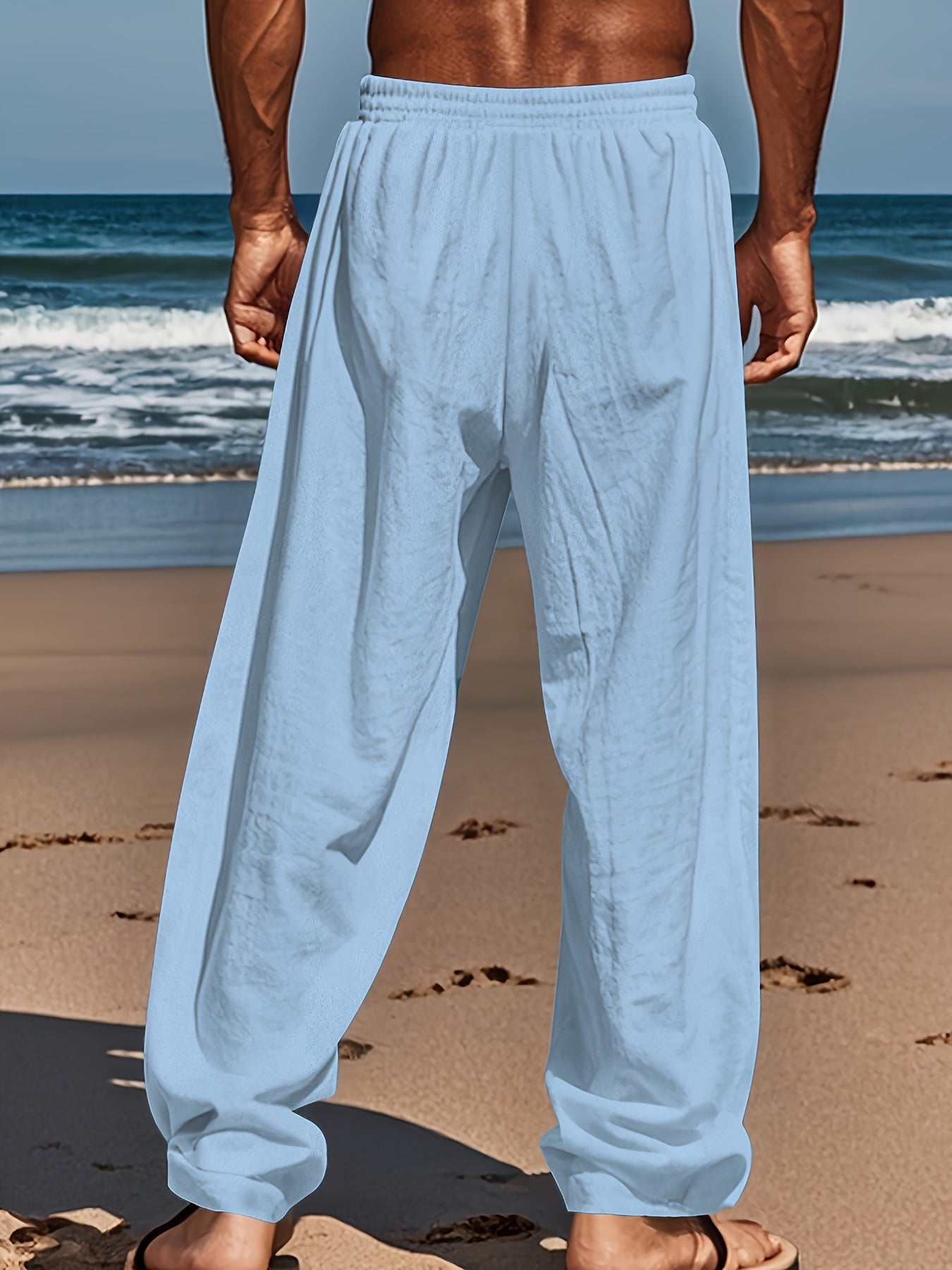 Men's Casual Linen Pants | Relaxed Fit with Drawstring Waist | 95% Linen, 5% Polyester | Breathable & Stylish for Indoor Gatherings, Outdoor Activities, and Golf | All-Season Wear | Beige Color, Versatile Clothing | Minimalis