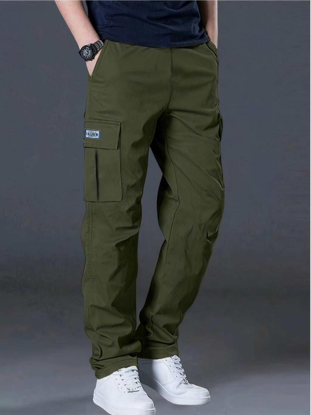Men's Work Pants, Multi-Pocket Men's Trousers with Drawstring Waist