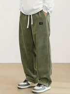 Men's corduroy casual pants, stylish and loose wide-leg pants, straight-cut sport pants, elastic waist drawstring baggy sweatpants for men sweatpants baggy