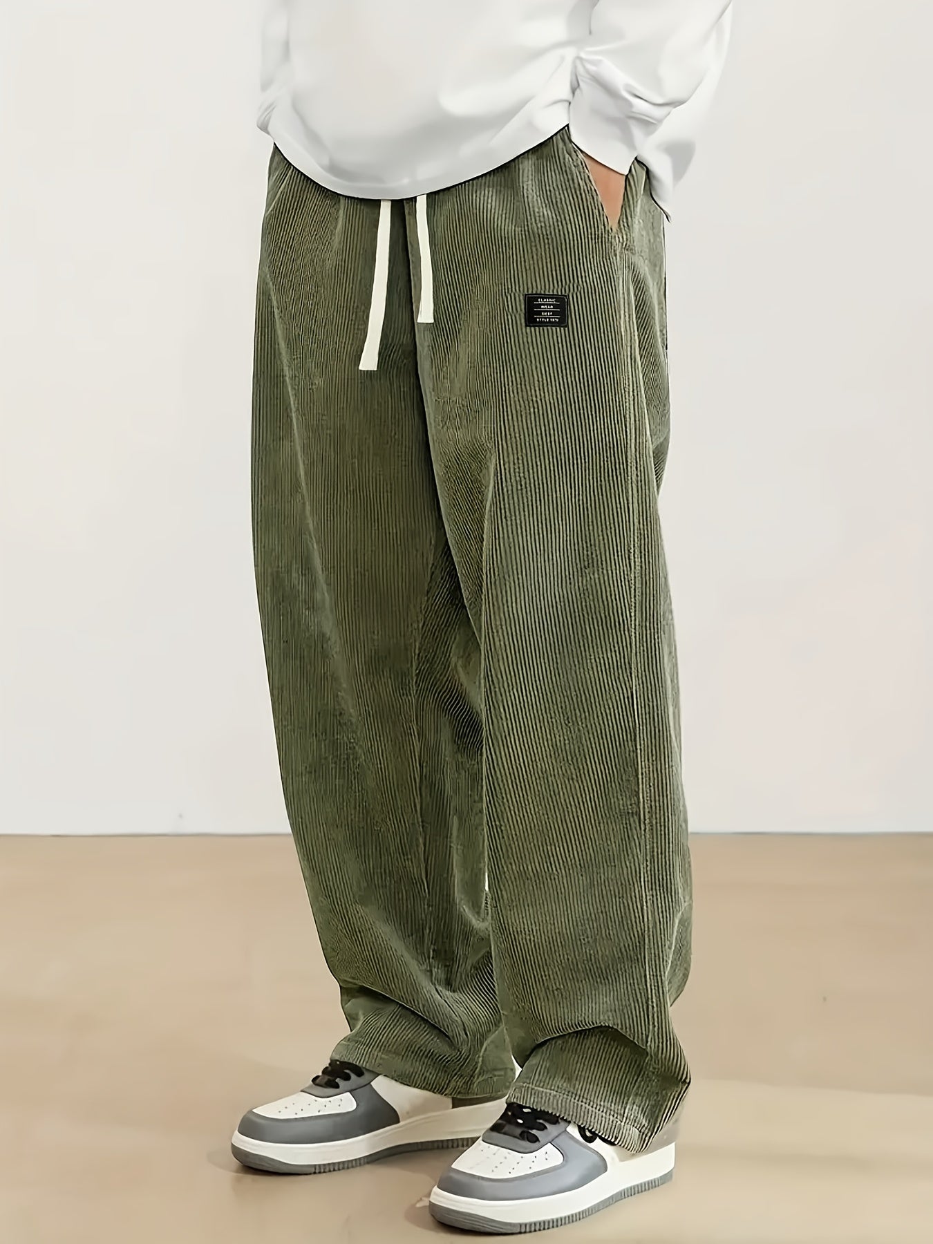 Men's corduroy casual pants, stylish and loose wide-leg pants, straight-cut sport pants, elastic waist drawstring baggy sweatpants for men sweatpants baggy