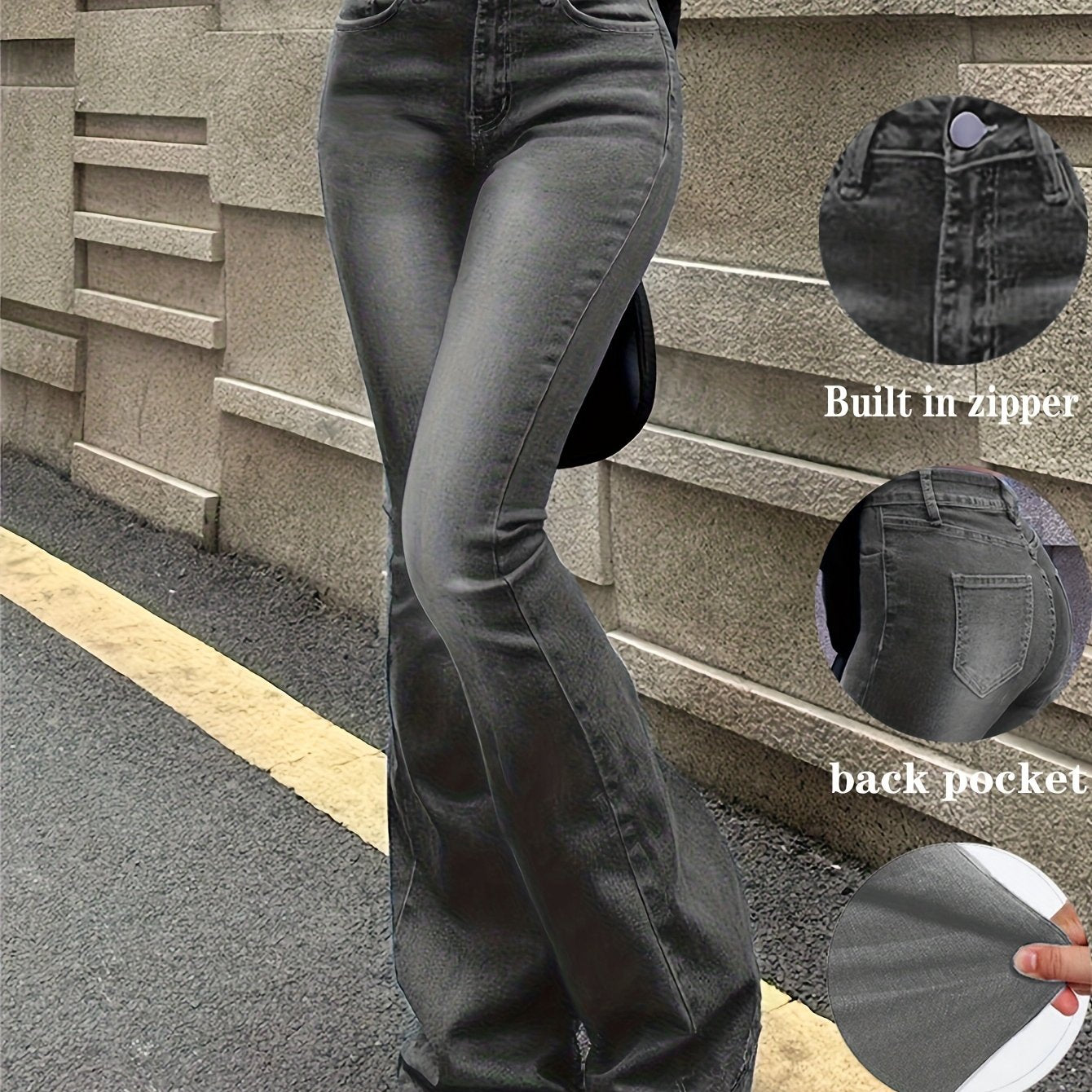 Jeans Acampanados Retro de Mujer | Ticotrendy Denim Elástico Cintura Media Estilo Casual