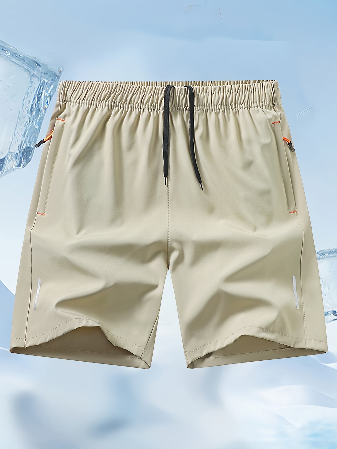 Pantalones Cortos Deportivos Hombre - Secado Rápido, Negro con Bolsillos Naranja, Cordón y Cremallera