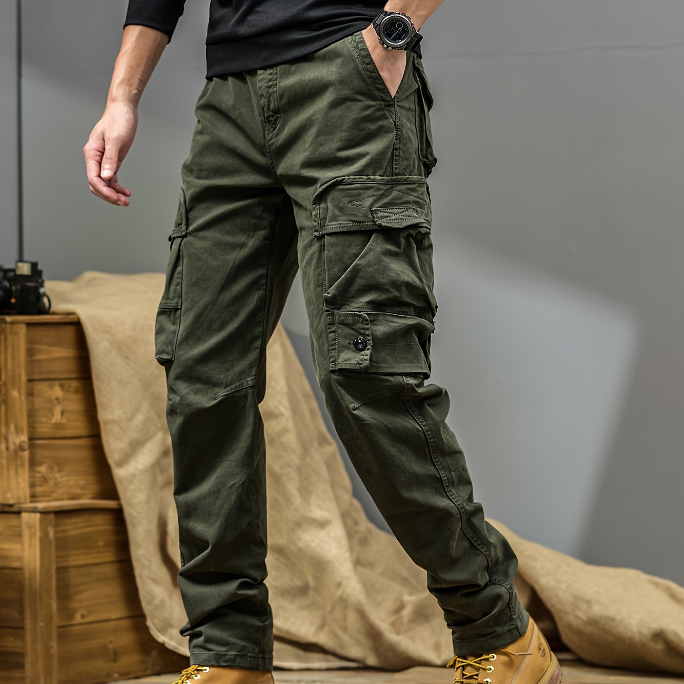 Men's Cargo Pants - Heavy-Duty Multi-Pocket Work Trousers, All-Season Machine Washable Pants with Utility Cargo Design for Construction, Travel, Everyday Carry - Mid-Rise Regular Fit Cargo Pants for Men, Outdoor Activities, S
