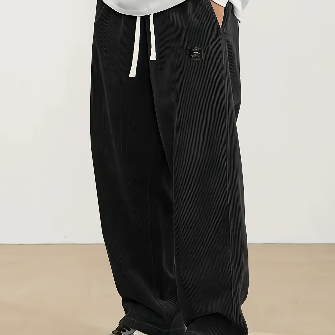 Men's corduroy casual pants, stylish and loose wide-leg pants, straight-cut sport pants, elastic waist drawstring baggy sweatpants for men sweatpants baggy