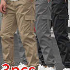 3pcs Men'S Casual Solid Color Joggers - Multiple Flap Pockets, Drawstring Waist, Polyester, Outdoor Work Pants, Jogging Pants