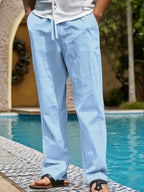 Men's Casual Linen Pants | Relaxed Fit with Drawstring Waist | 95% Linen, 5% Polyester | Breathable & Stylish for Indoor Gatherings, Outdoor Activities, and Golf | All-Season Wear | Beige Color, Versatile Clothing | Minimalis