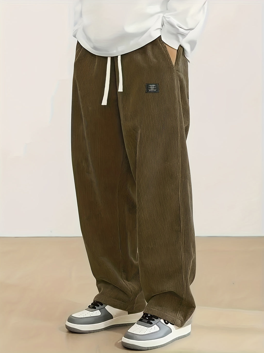 Men's corduroy casual pants, stylish and loose wide-leg pants, straight-cut sport pants, elastic waist drawstring baggy sweatpants for men sweatpants baggy