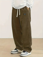 Men's corduroy casual pants, stylish and loose wide-leg pants, straight-cut sport pants, elastic waist drawstring baggy sweatpants for men sweatpants baggy