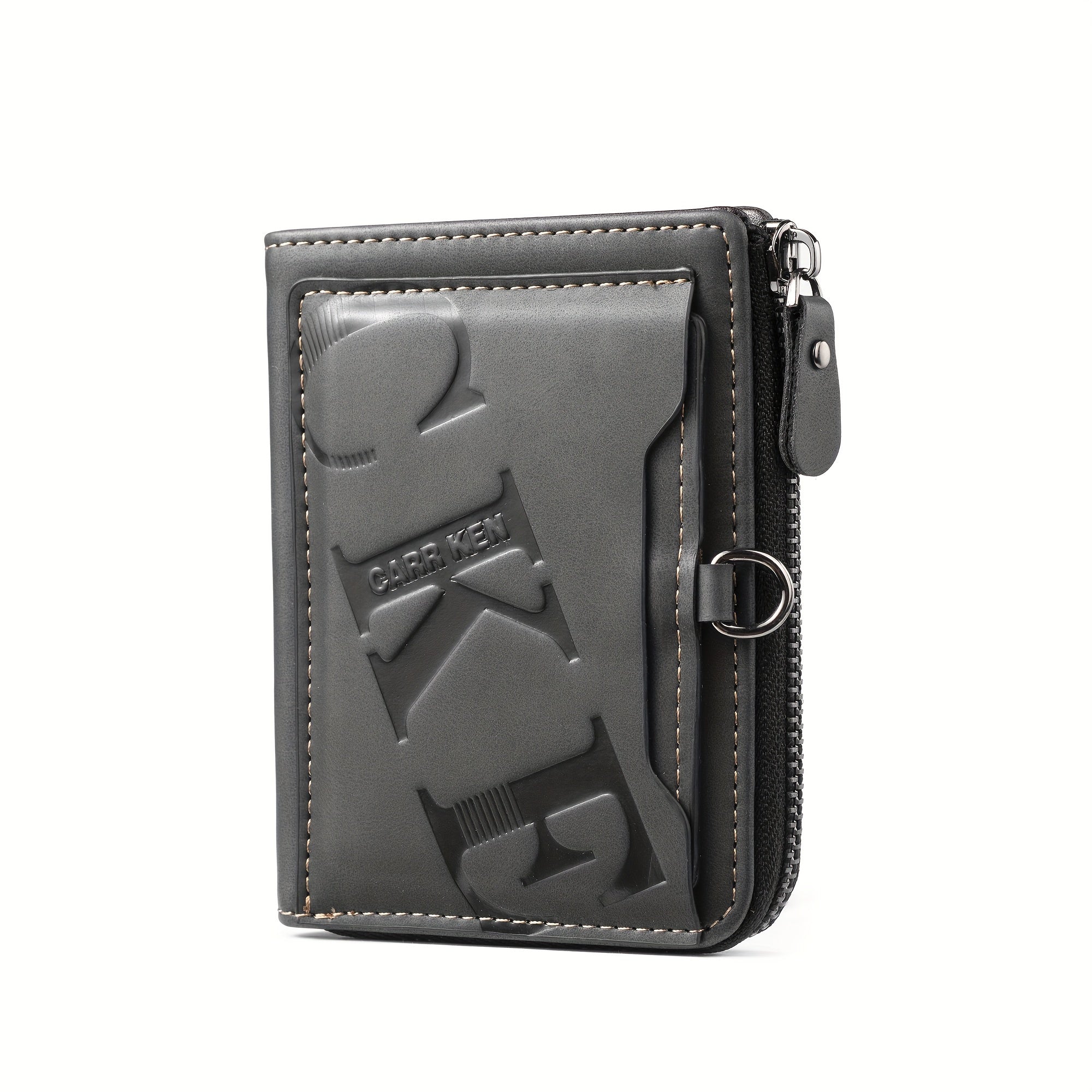 Cartera de hombre retro de piel sintética con cremallera y tarjetero.