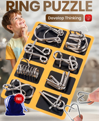 8 unids/set juego de anillos de rompecabezas de Metal juego de rompecabezas inteligente anillo y hebilla liberación IQ rompecabezas juguetes para niños adultos desarrollo cerebral