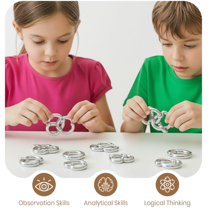 8 unids/set juego de anillos de rompecabezas de Metal juego de rompecabezas inteligente anillo y hebilla liberación IQ rompecabezas juguetes para niños adultos desarrollo cerebral