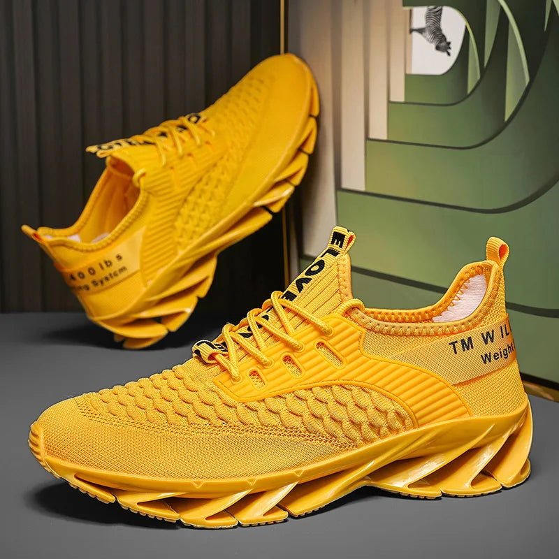 Tenis deportivos para hombre de TicoTrendy en color amarillo brillante con diseño moderno, suela chunky de dientes y tejido transpirable. Calzado de moda urbana